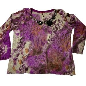 Luisa Cerano Embellished Jeweled Purple Scoop‎ Neck Sweater Alpaca Blend 16 KC